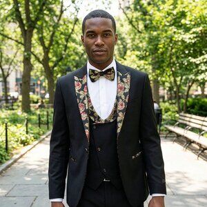 New 2026 Mens 3pc Solid Black Suit Set, Skinny Fit